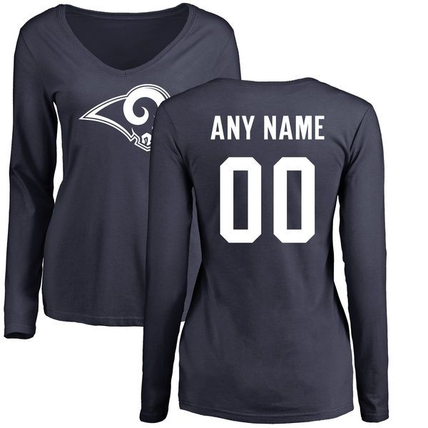 Women Los Angeles Rams Navy Any Name and Number Logo Slim Fit Long Sleeve Custom NFL T-Shirt